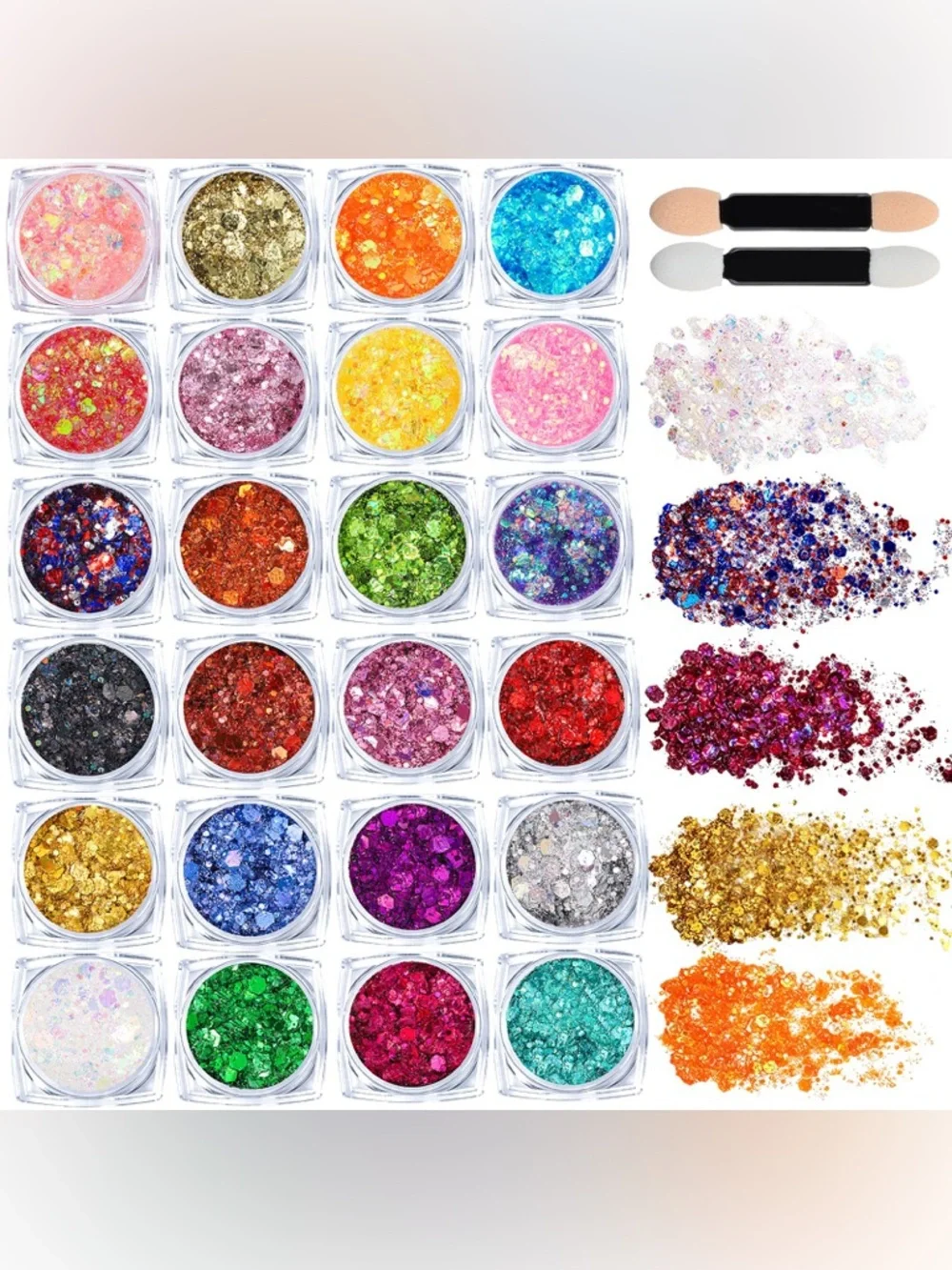 24-Color Glitter Gel Set – Face, Body & Hair Sparkle for Halloween & Raves